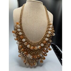 Cara NY Gold Tone Amber‎ Cream Faceted Bead Multi Strand Statement Bib Necklace
